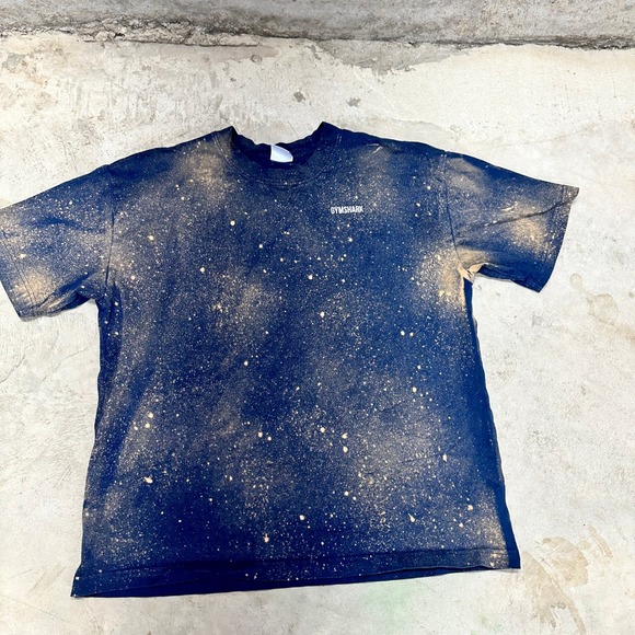 Gymshark Medium M T-Shirt Mens Activewear Blue Bleach Splatter - Picture 1 of 6
